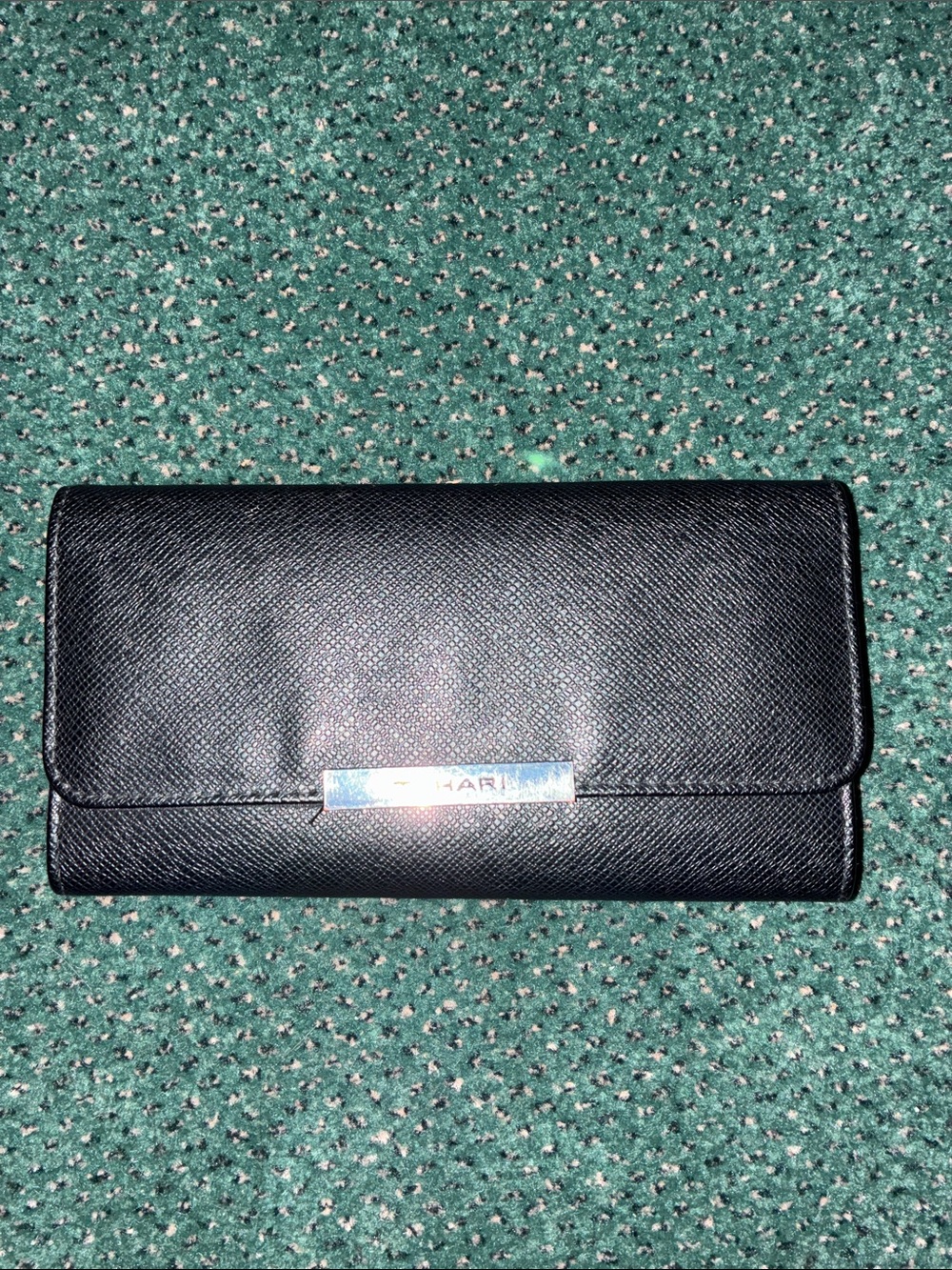 Tahari Black Faux Saffiano Tri-Fold Wallet